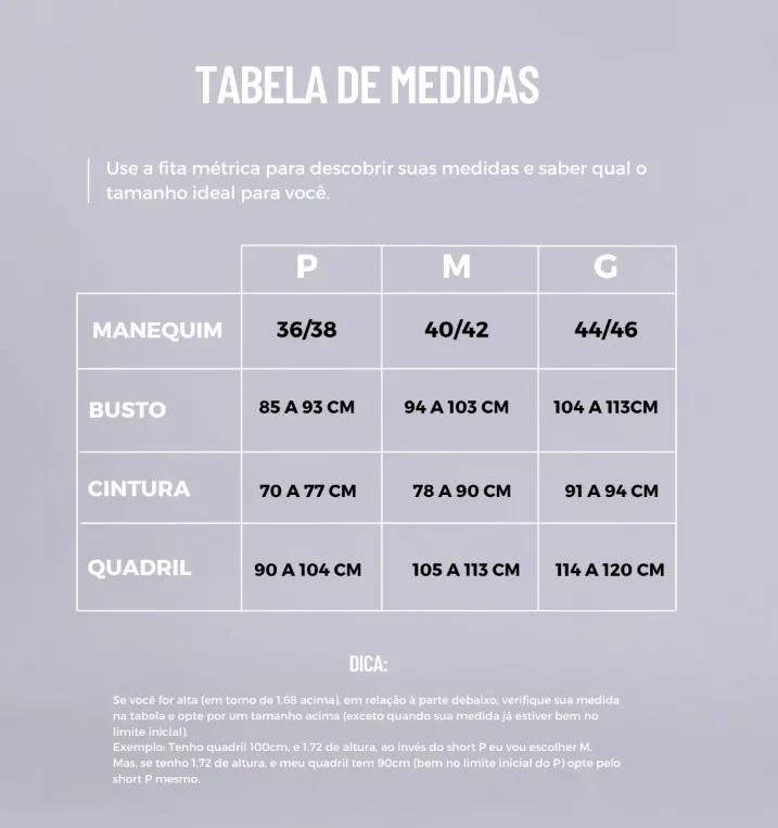 Tabela de medidas